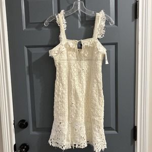 NEW Free People Cross My Heart Crochet Mini Dress Size 4 Ivory NWT